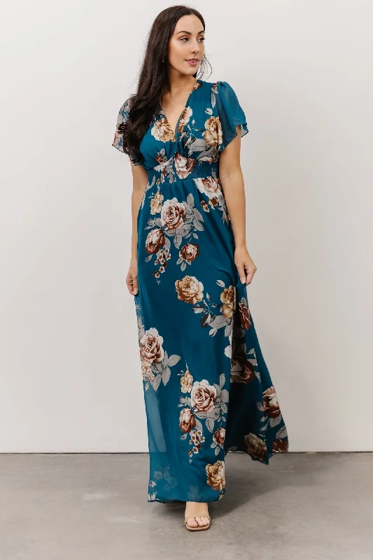 Alexandria Smocked Maxi Dress | Blue Floral