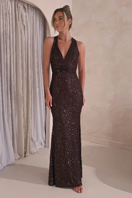 Arizona Bodycon Sequin Maxi Gown | Chocolate