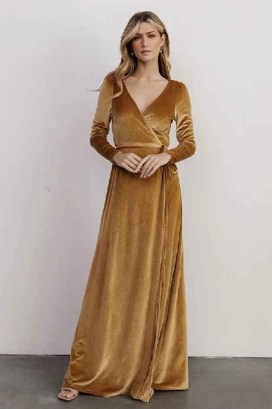 Esmerelda Velvet Wrap Maxi Dress | Gold