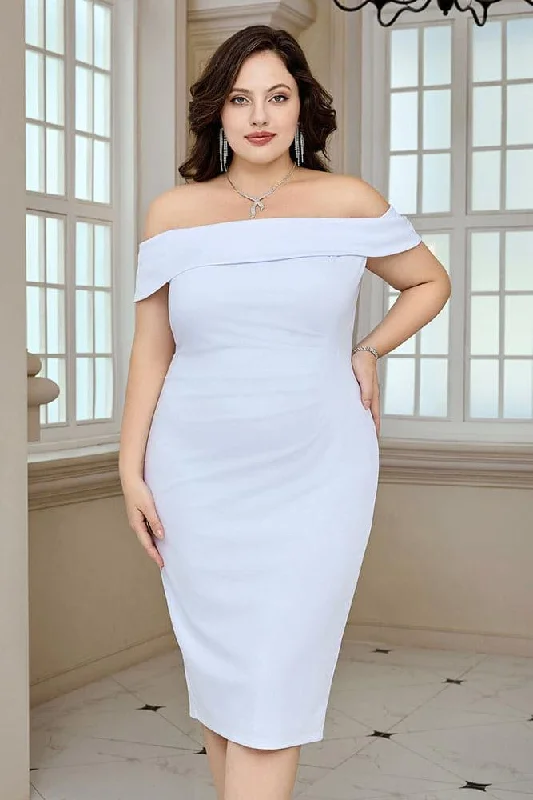 HN Off Shoulder Back Slit Ruched Hips-wrapped Party White Dress