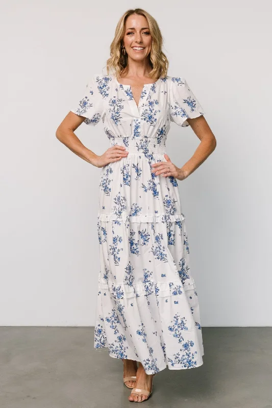 Kiana Poplin Maxi Dress | Off White + Blue