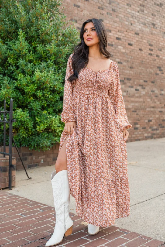 Light Of My Life Brown Ditsy Floral Maxi Dress