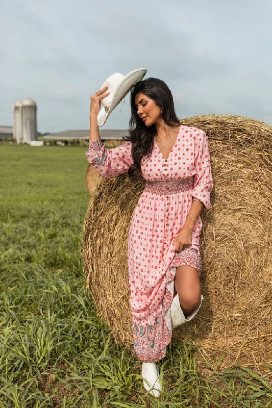 Like You Said Pink Multi Border Print Maxi Dress