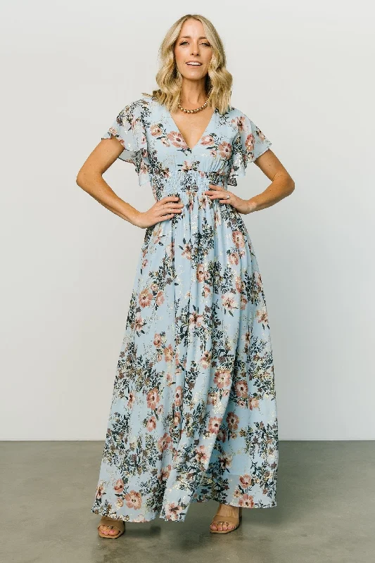 Lynlee Metallic Maxi Dress | Light Blue