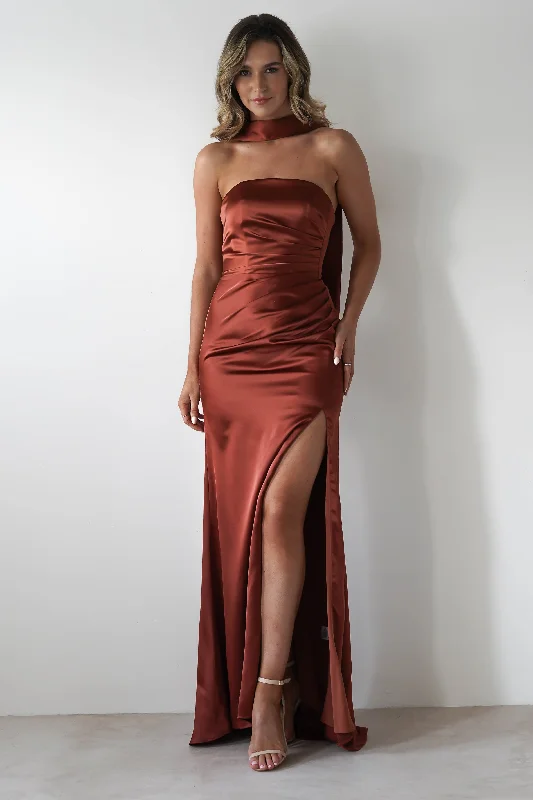 Melanie Soft Satin Maxi Gown | Rust