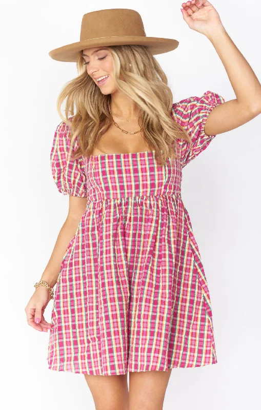 Smitten Babydoll Dress ~ Pink Plaid