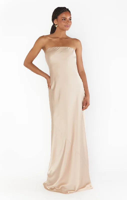 Taylor Tube Maxi Dress ~ Champagne Luxe Satin