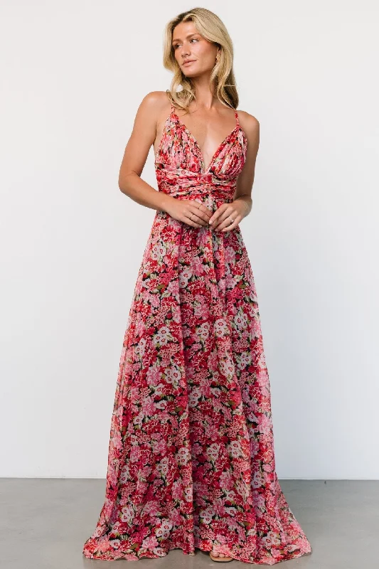 Tora Cross Back Maxi Dress | Black + Red Floral