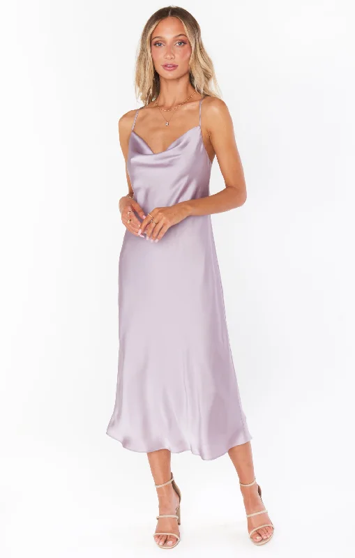 Verona Cowl Dress ~ Dusty Purple Luxe Satin