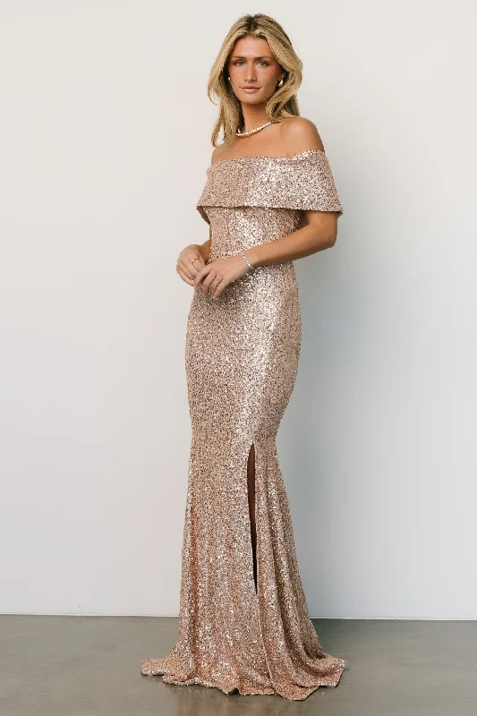 Yvonne Off Shoulder Sequin Gown | Champagne