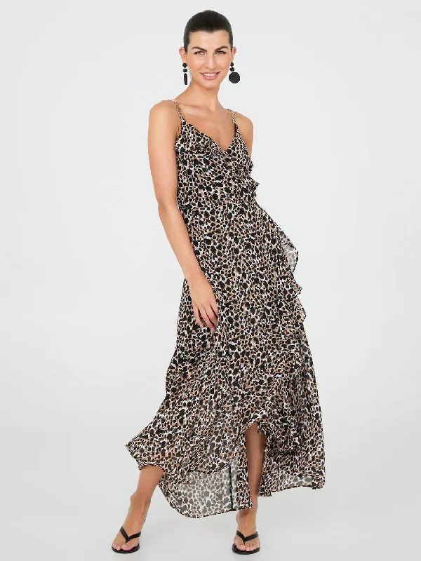 Printed High-Low Midi Dress With Chain Straps