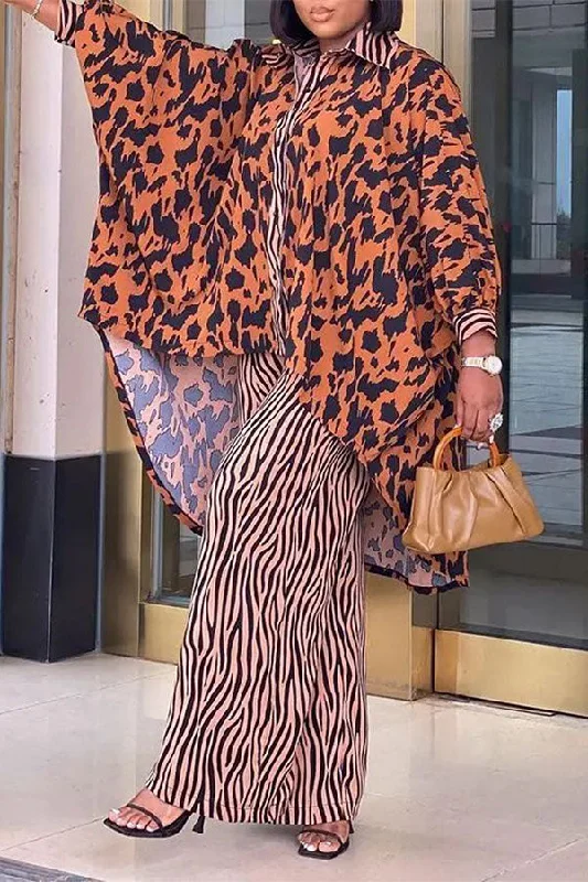 Animal Print Relaxed Flowy Wide Leg Pant Suit