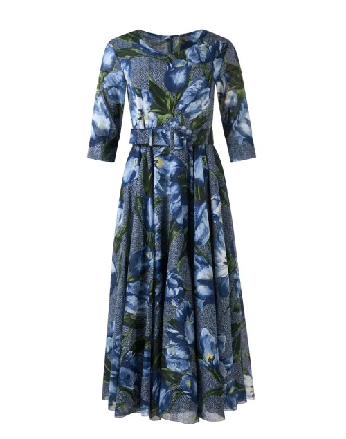 Aster Blue Floral Print Cotton Dress