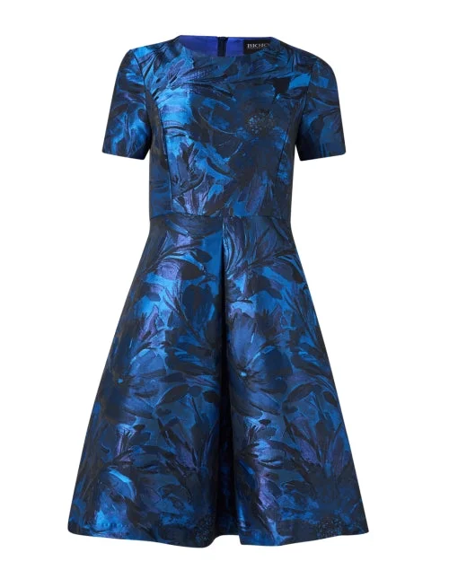 Blue Floral Jacquard Dress