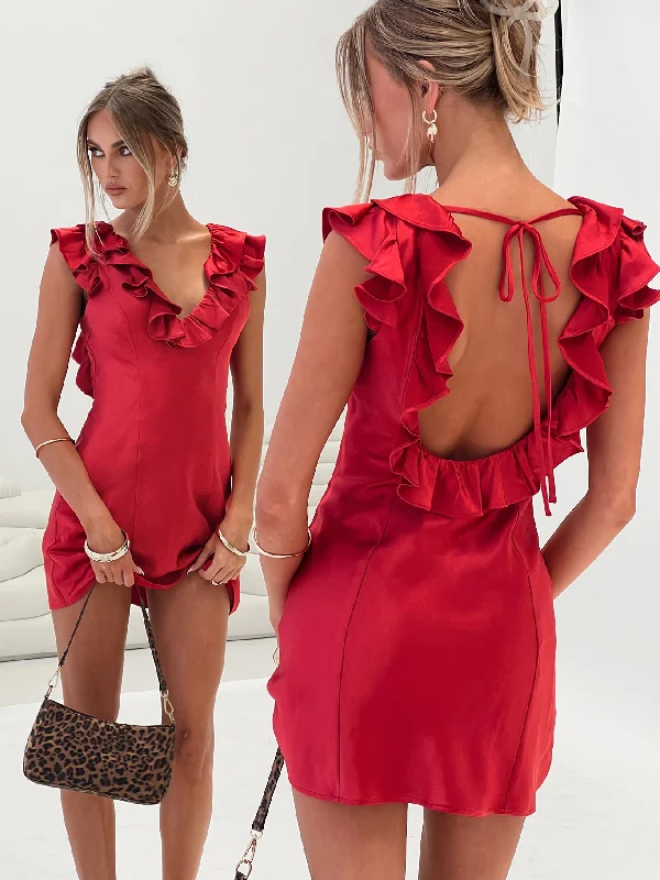 Butacup Frill Mini Dress Red