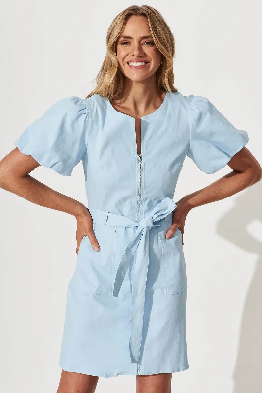 Chevi Zip Dress In Pale Blue Cotton Blend