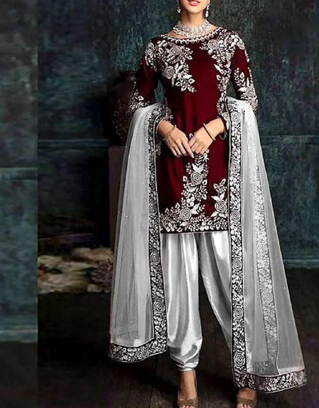 Fancy Embroidered Maroon Silk Party Wear Suit 2024 (DZ14544)