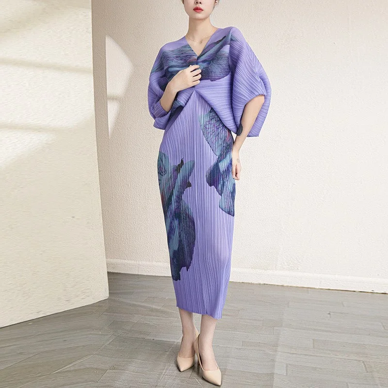 Japanese Style  Abstract Pleated Dress