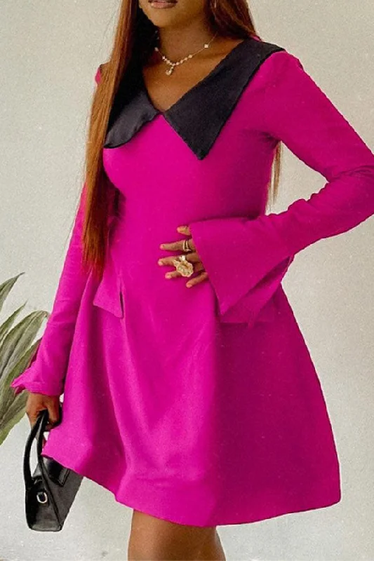 Hit Color Feminine Trumpet Sleeve A-Line Mini Dress