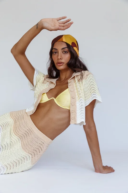 May Blooms Button Up Crop Top Lemon Butter