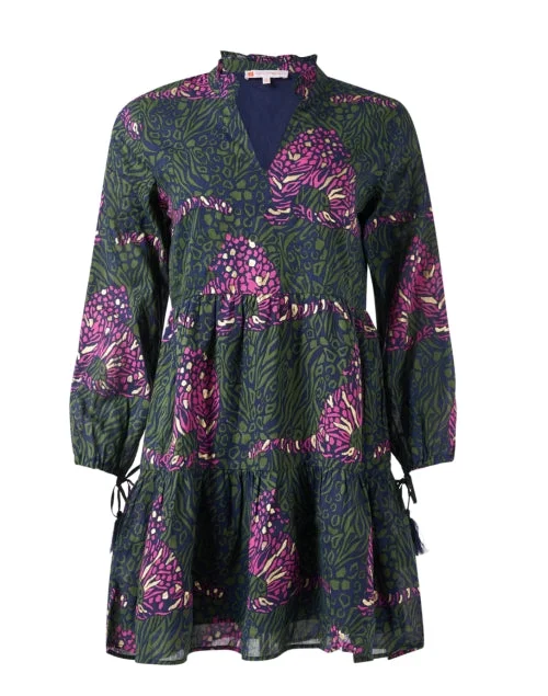 Monaco Green and Pink Print Cotton Dress