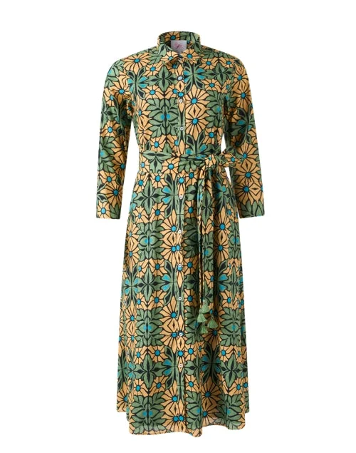 Multi Floral Print Cotton Shirt Dress