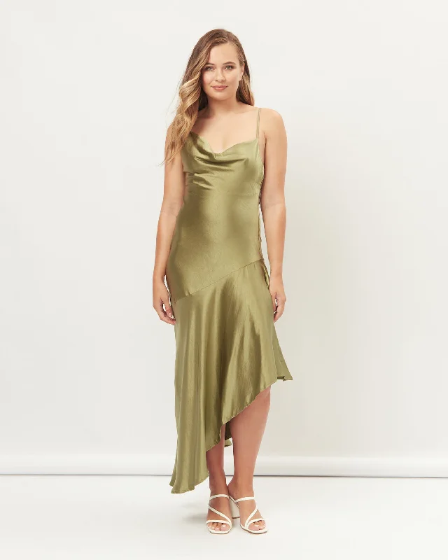 Nevaeh Green Asymmetric Hem Maxi Dress