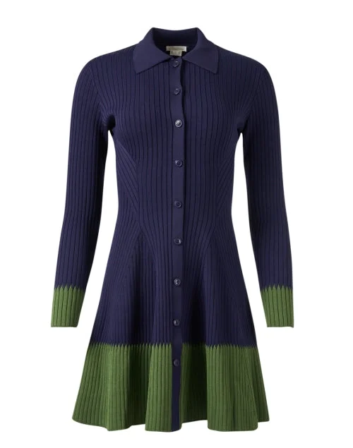 Pine Navy and Green Knit Shirt Dress