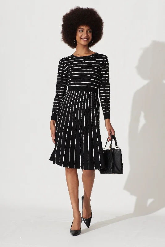 Soloist Knit Dress In Black With White Stripe