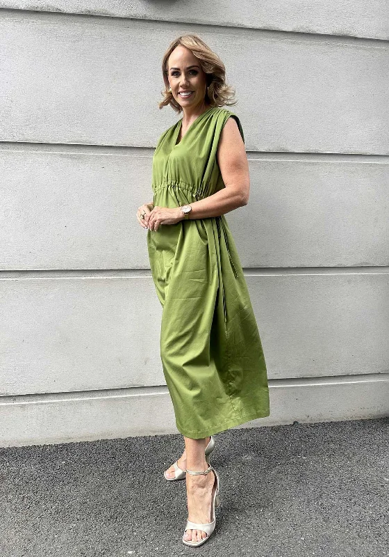 Y.A.S Nimea Drawstring Long Dress, Grasshopper