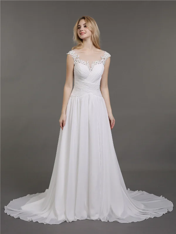 Chiffon with Lace Appliqued Dress for Bride-Ivory