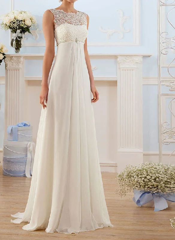 Empire Chiffon Wedding Dress with Chantilly Lace Bodice | BB002