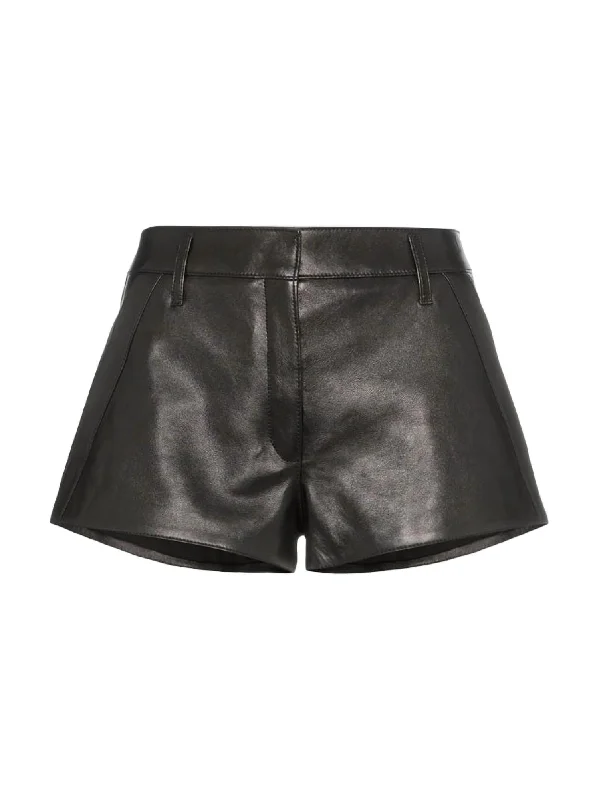 Leather Shorts With Side Slit Pockets In Noir