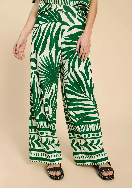 White Stuff Lucinda Eco Vero Wide Trousers, Green Print