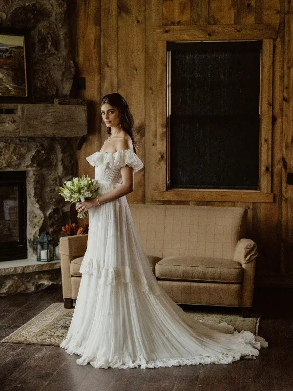 Off the Shoulder A-line Wedding Dresses, Boho Wedding Dresses, Bridal Gown, Newest Wedding Dresses