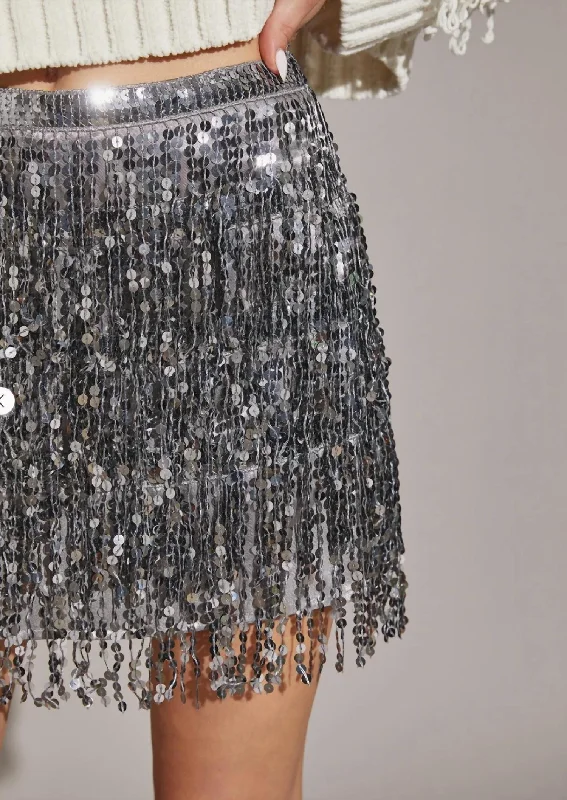 Sequin Skort In Pewter