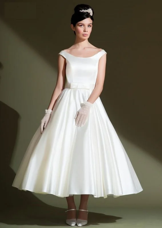 Vintage Retro 50s Satin Tea Length Wedding Dress | DV2071