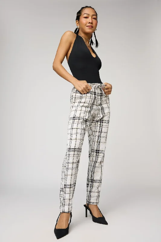 Grid Glam White and Black Checkered Pants