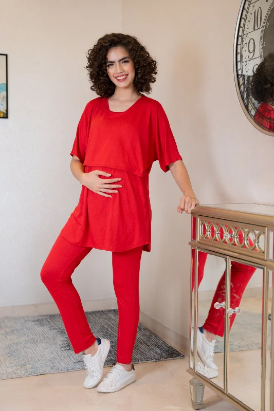 247 Comfy Red Zipless Maternity Athleisure Set