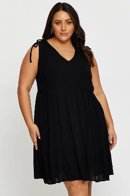 Black Skater Dress V-neck Sleeveless