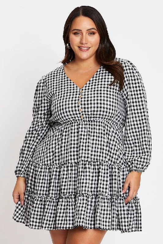 Check Gingham Tiered Dress