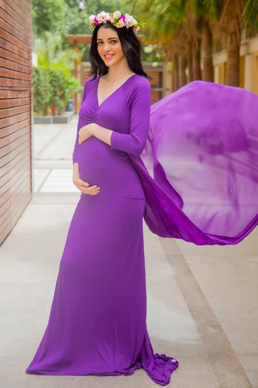 Deep Purple Trail Maternity Photoshoot Gown