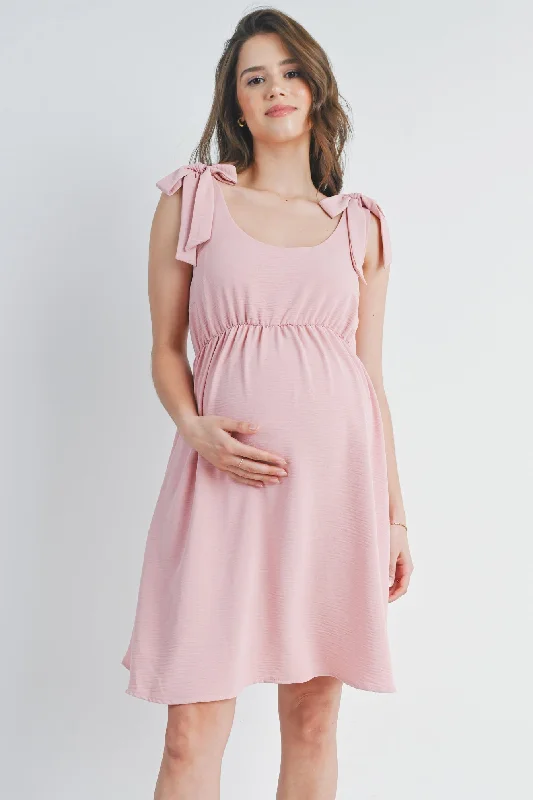 Tie-Shoulder Scoop Neck Maternity Dress