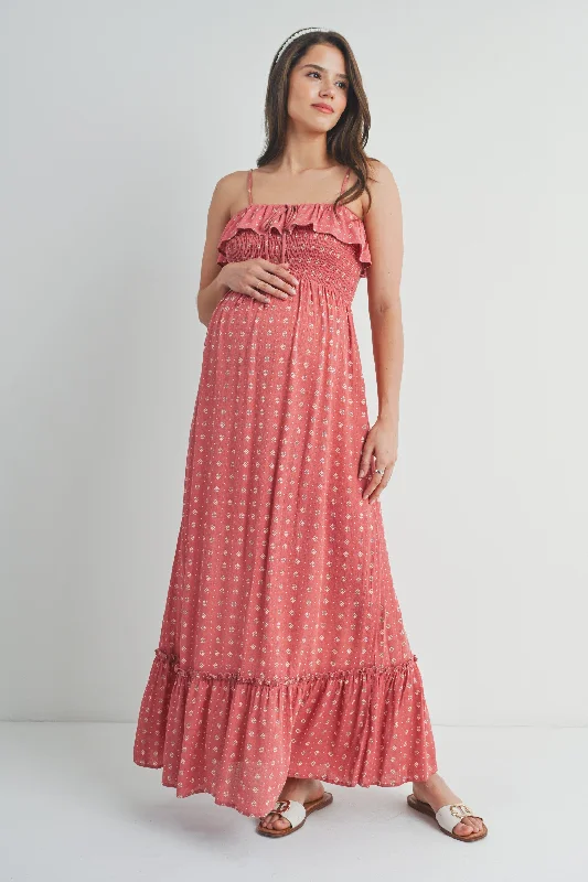 Floral Sleeveless Smocked Maternity Maxi Dress