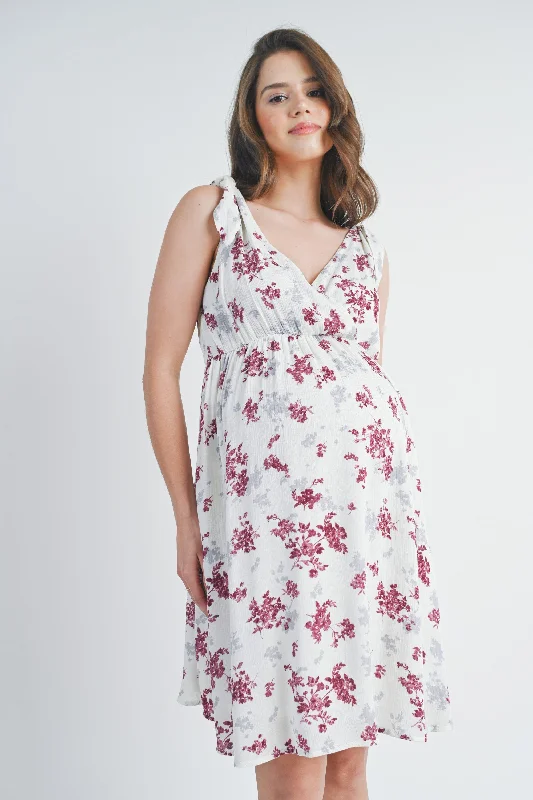 Floral Tie Strap Wrap Maternity Dress with Pockets *Nursing Friendly*