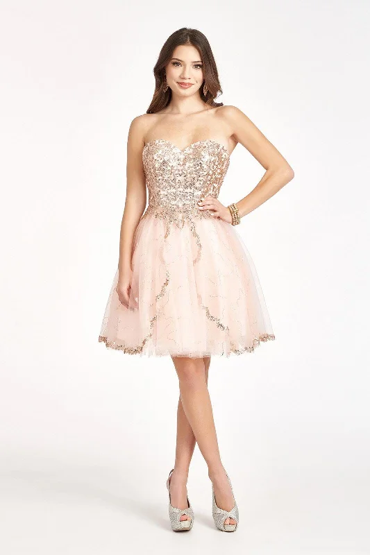 Short Strapless Homecoming Glitter Mesh Prom Dress