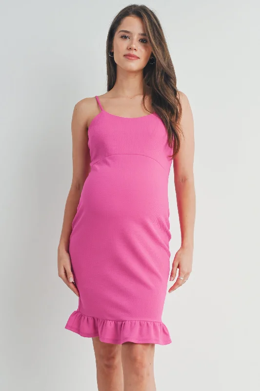 Spaghetti Strap Ruffle Hem Maternity Dress