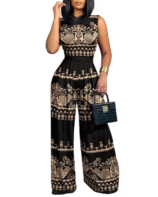 2023 Fashion Loungewear Bodysuits Women Summer Simple Print Sleeveless Wide Leg Pants Elegant Jumpsuits Streetwear Dropshipping