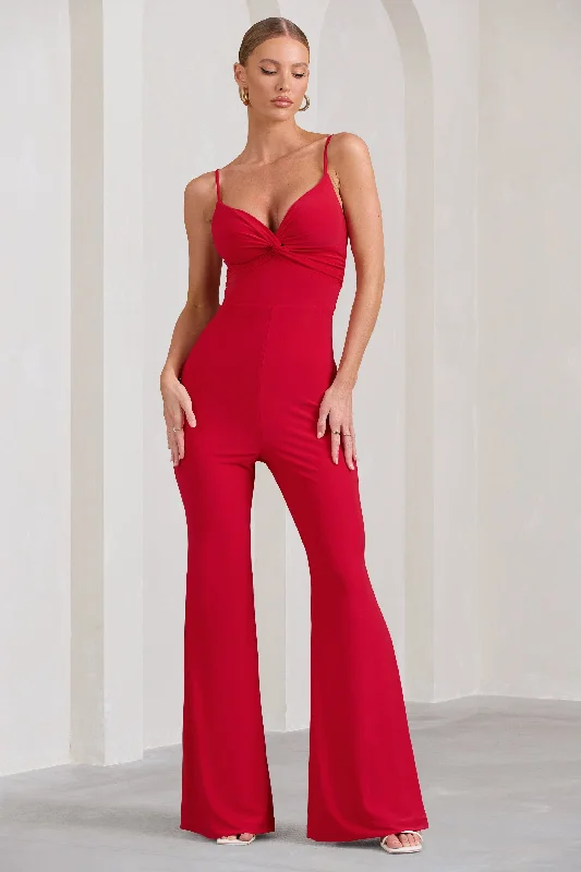 Aspiration | Red Knot Detail Ruched Jumpsuit