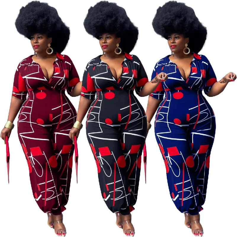 European and American sexy women's clothing plus size fashion casual printing jumpsuit